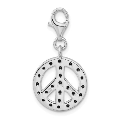 Sterlingsilber Poliert Schwarz Zirkonia Frieden Zeichen mit Karabinerverschluss Charm