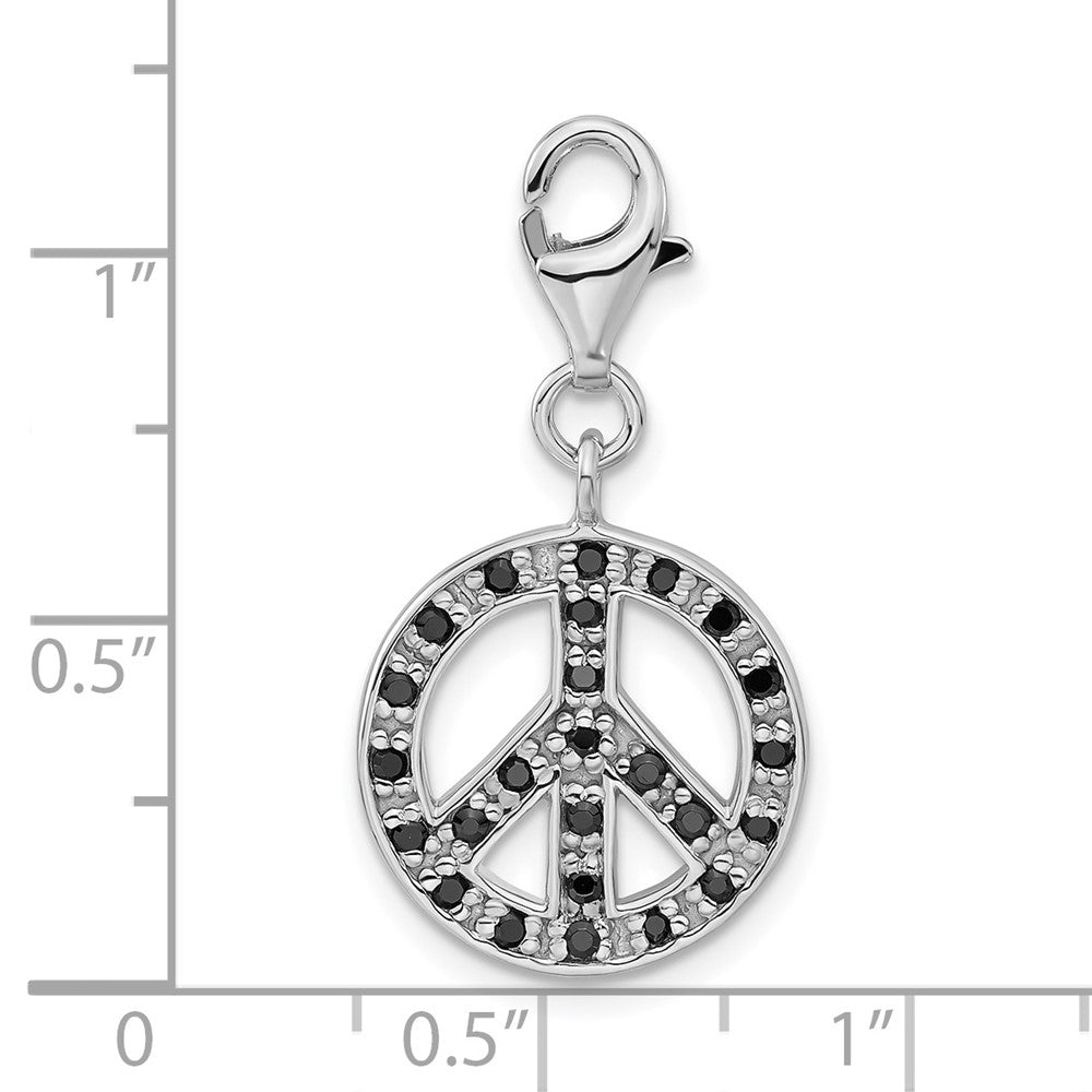 Sterlingsilber Poliert Schwarz Zirkonia Frieden Zeichen mit Karabinerverschluss Charm