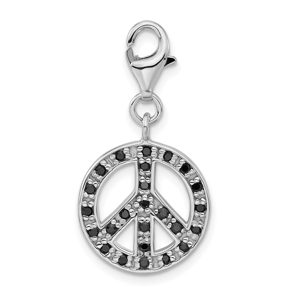Sterlingsilber Poliert Schwarz Zirkonia Frieden Zeichen mit Karabinerverschluss Charm