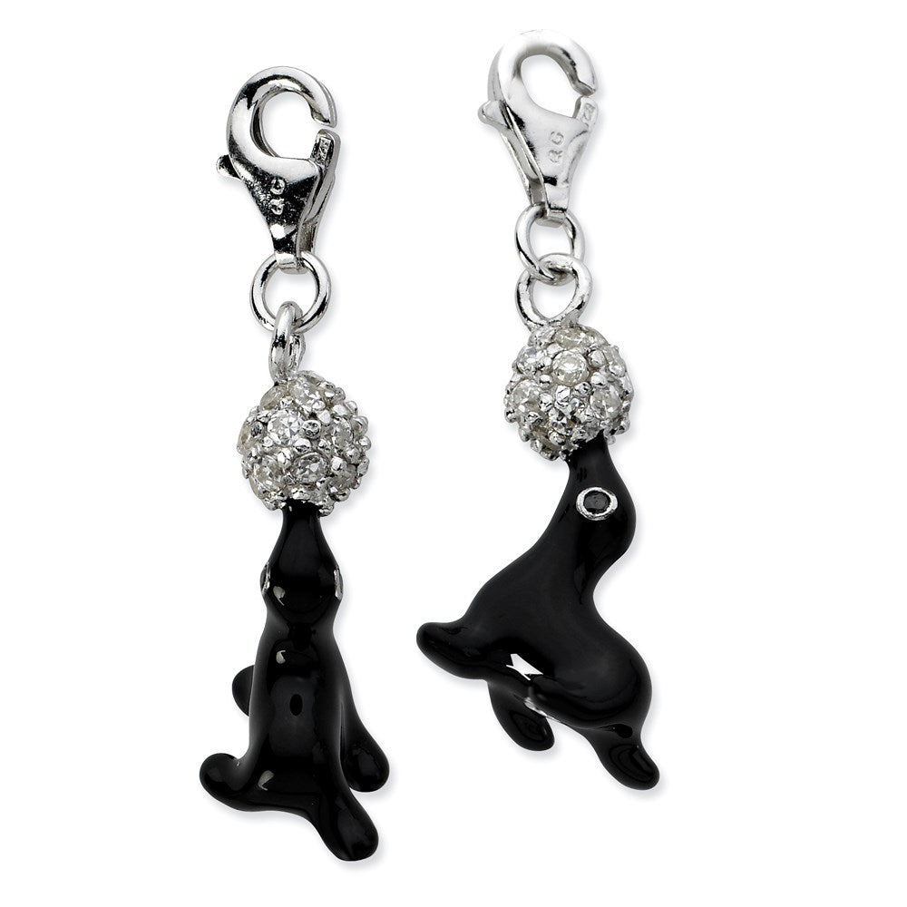 Sterlingsilber Zirkonia Emaille Seal mit Karabinerverschluss Charm