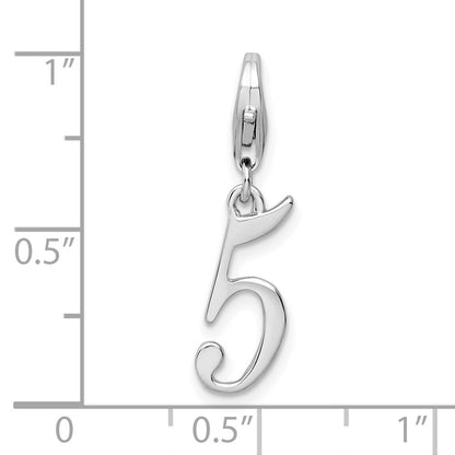 Sterlingsilber Amore La Vita Rhodiniert Poliert Zahl 5 Charm mit Fantasie Karabinerverschluss