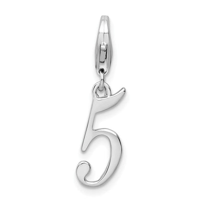 Sterlingsilber Amore La Vita Rhodiniert Poliert Zahl 5 Charm mit Fantasie Karabinerverschluss