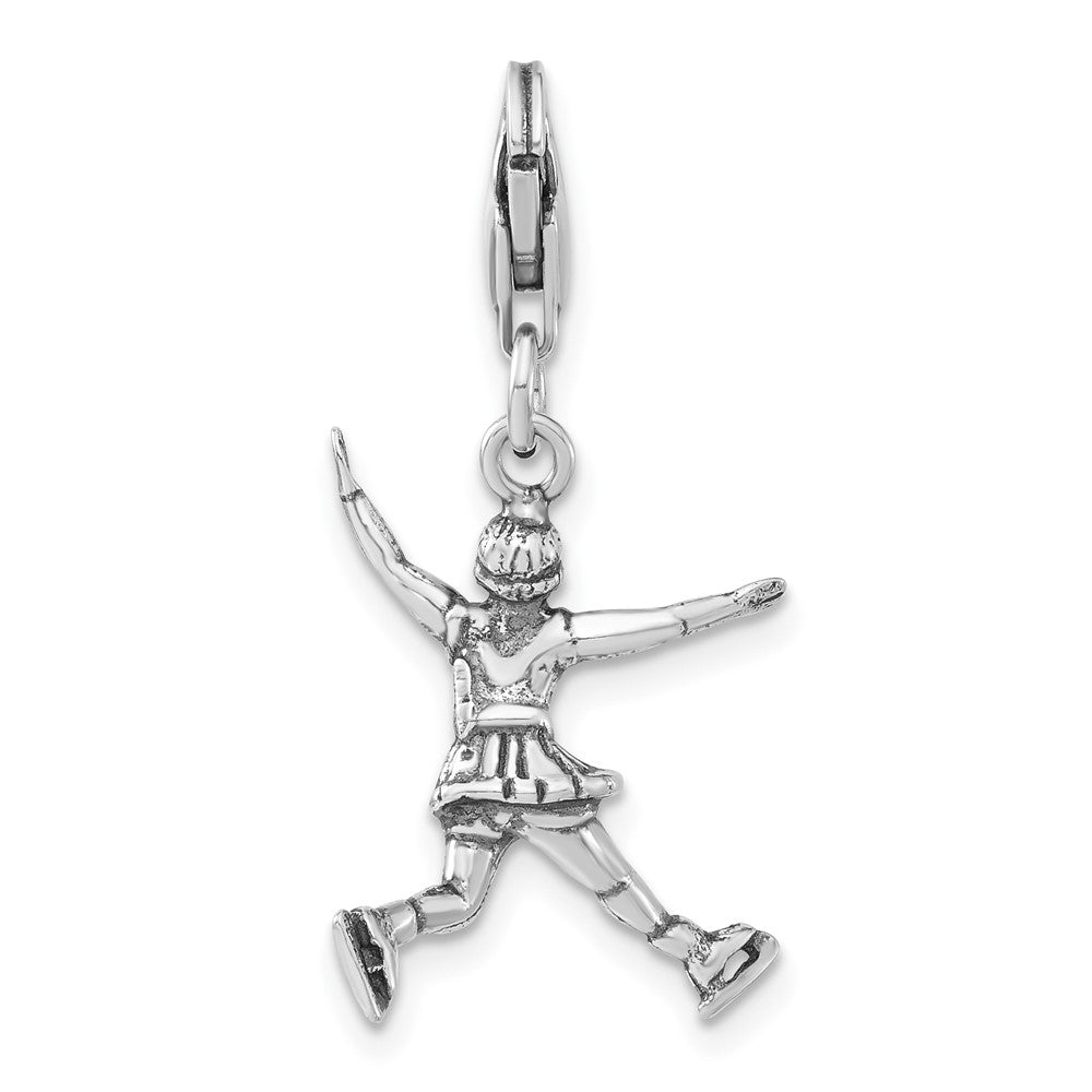 Sterlingsilber 3-d Poliert & Antikisiert Figure Skater mit Karabinerverschluss Charm