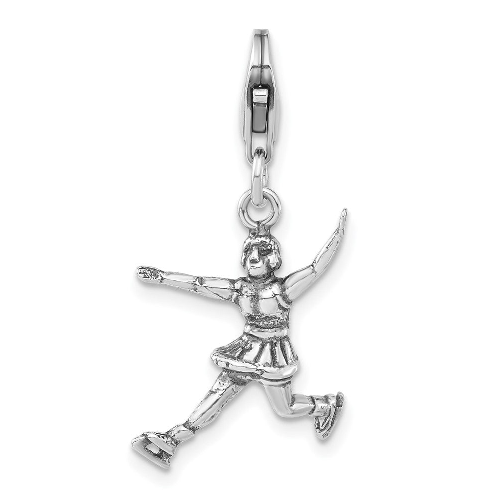Sterlingsilber 3-d Poliert & Antikisiert Figure Skater mit Karabinerverschluss Charm