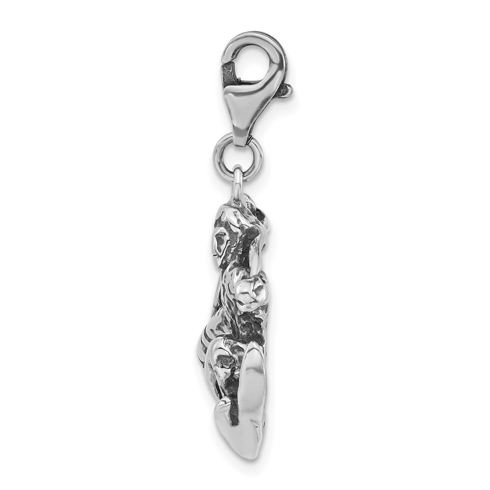 Sterlingsilber 3-d Poliert & Antikisiert Skier mit Karabinerverschluss Charm