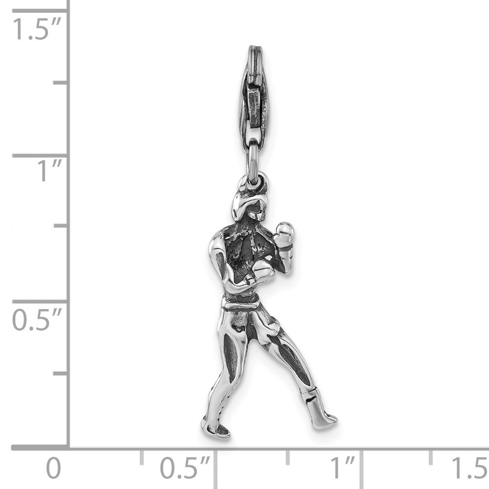 Sterlingsilber 3-d Poliert & Antikisiert Boxer mit Karabinerverschluss Charm