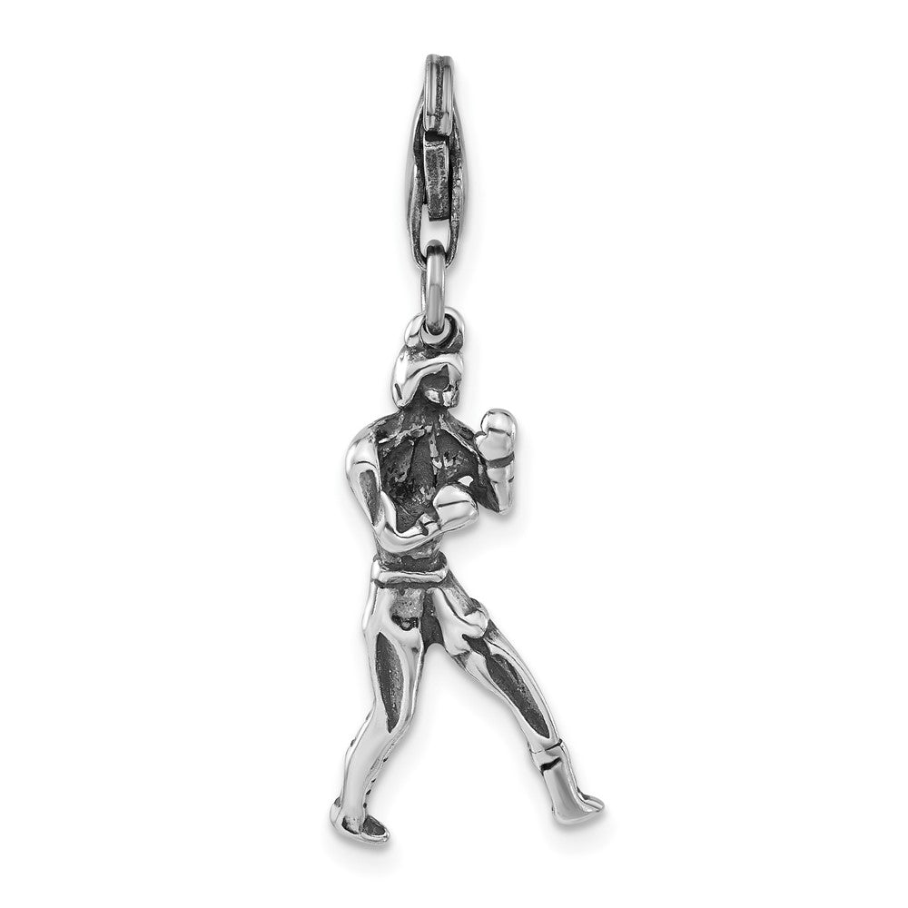 Sterlingsilber 3-d Poliert & Antikisiert Boxer mit Karabinerverschluss Charm
