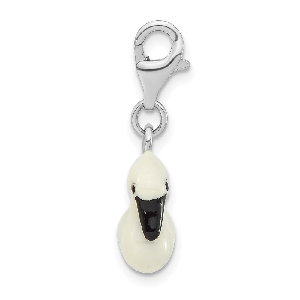 Sterlingsilber 3-d Emailliert Weiß Swan mit Karabinerverschluss Charm