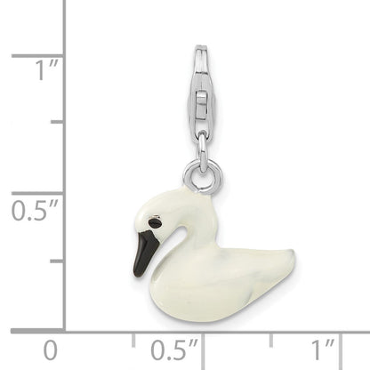 Sterlingsilber 3-d Emailliert Weiß Swan mit Karabinerverschluss Charm