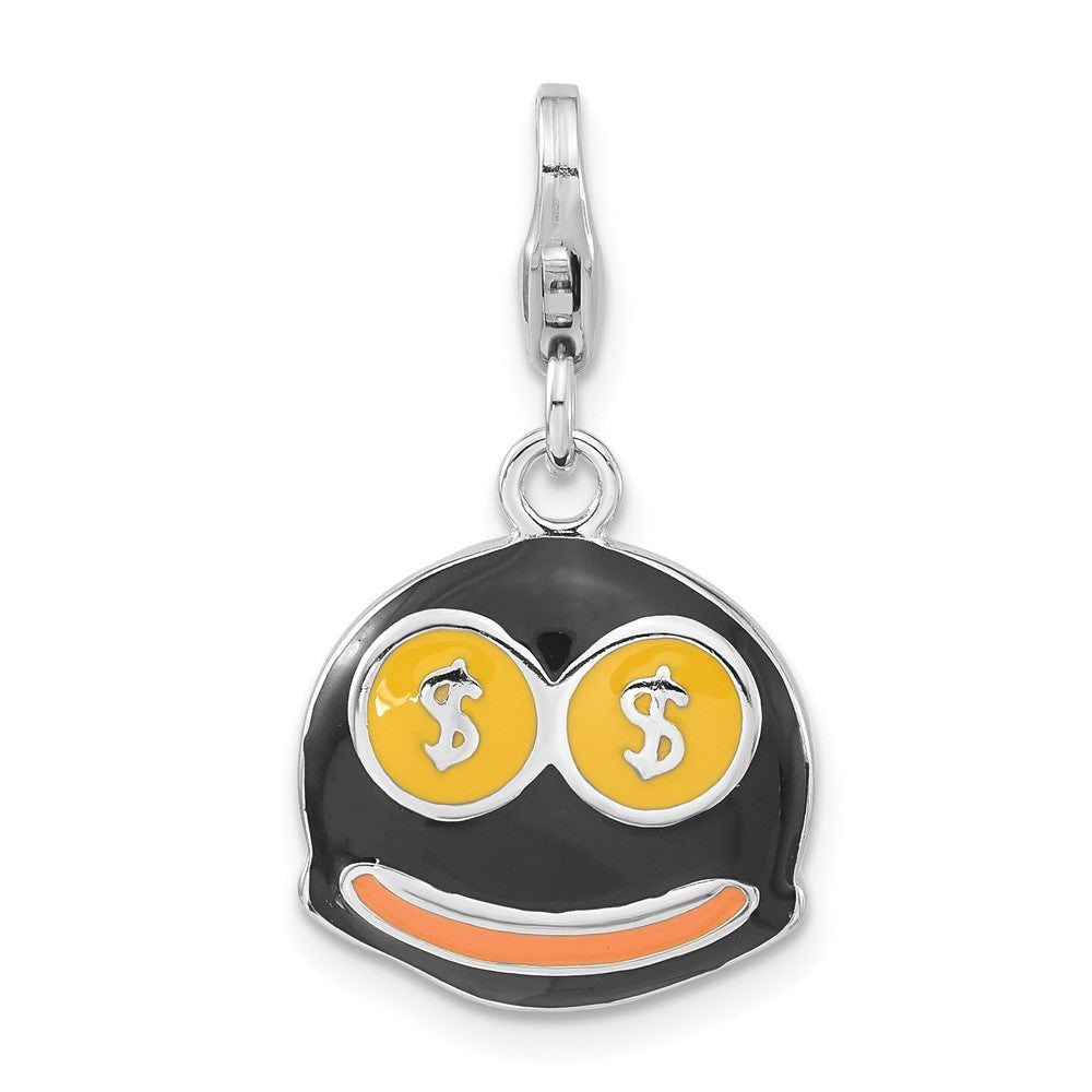 Sterlingsilber Emailliert 3-d Geld Face mit Karabinerverschluss Charm