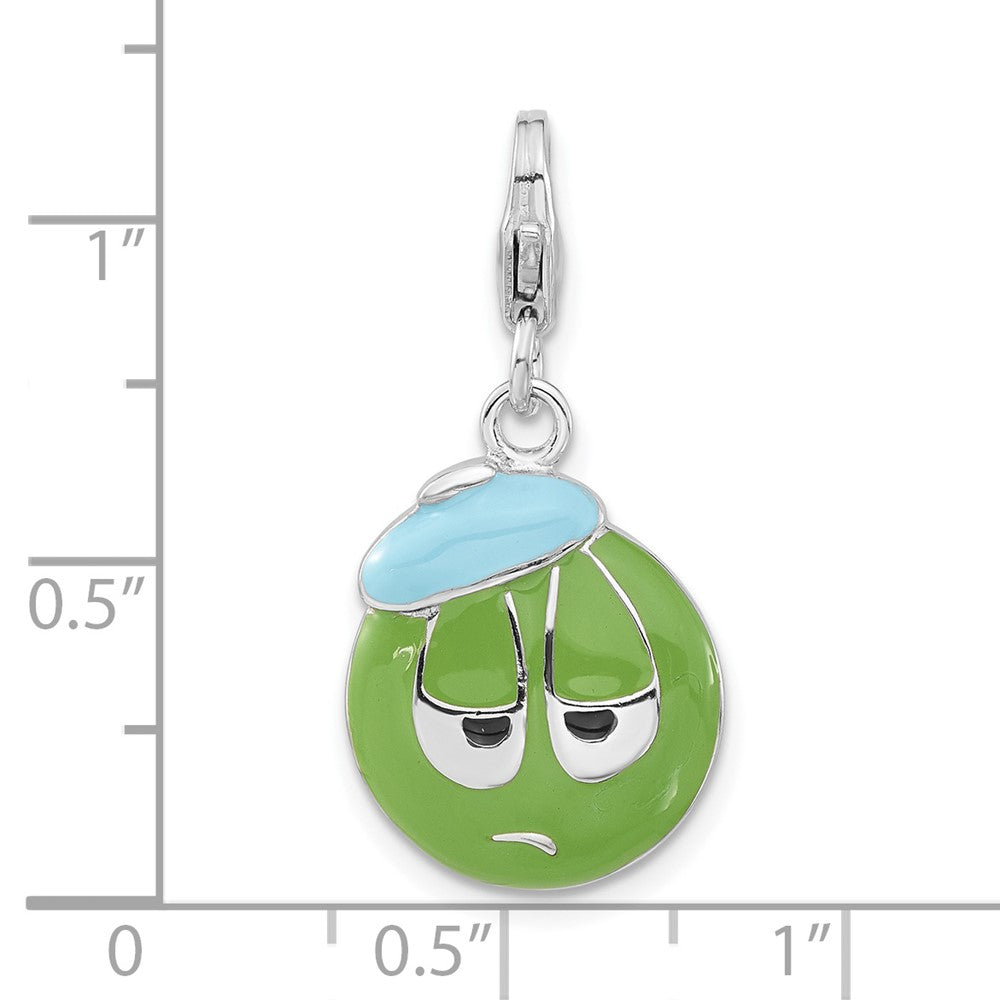 Sterlingsilber Emailliert 3-d Sad Face mit Karabinerverschluss Charm