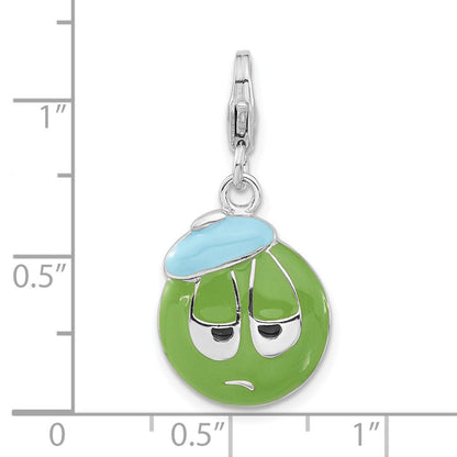 Sterlingsilber Emailliert 3-d Sad Face mit Karabinerverschluss Charm
