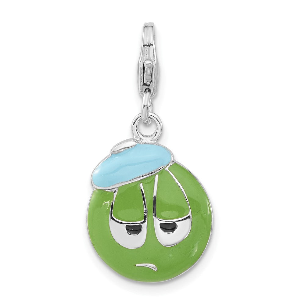 Sterlingsilber Emailliert 3-d Sad Face mit Karabinerverschluss Charm