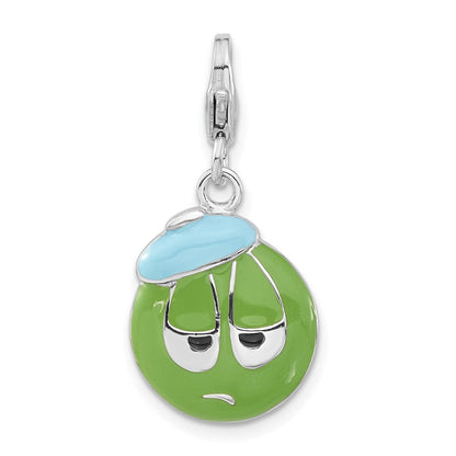 Sterlingsilber Emailliert 3-d Sad Face mit Karabinerverschluss Charm
