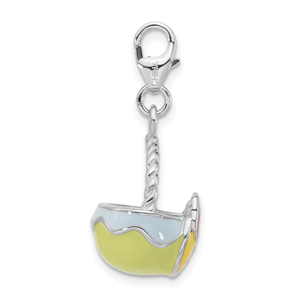 Sterlingsilber Emailliert 3-d Baby Hen Korb Charm mit Karabinerverschluss