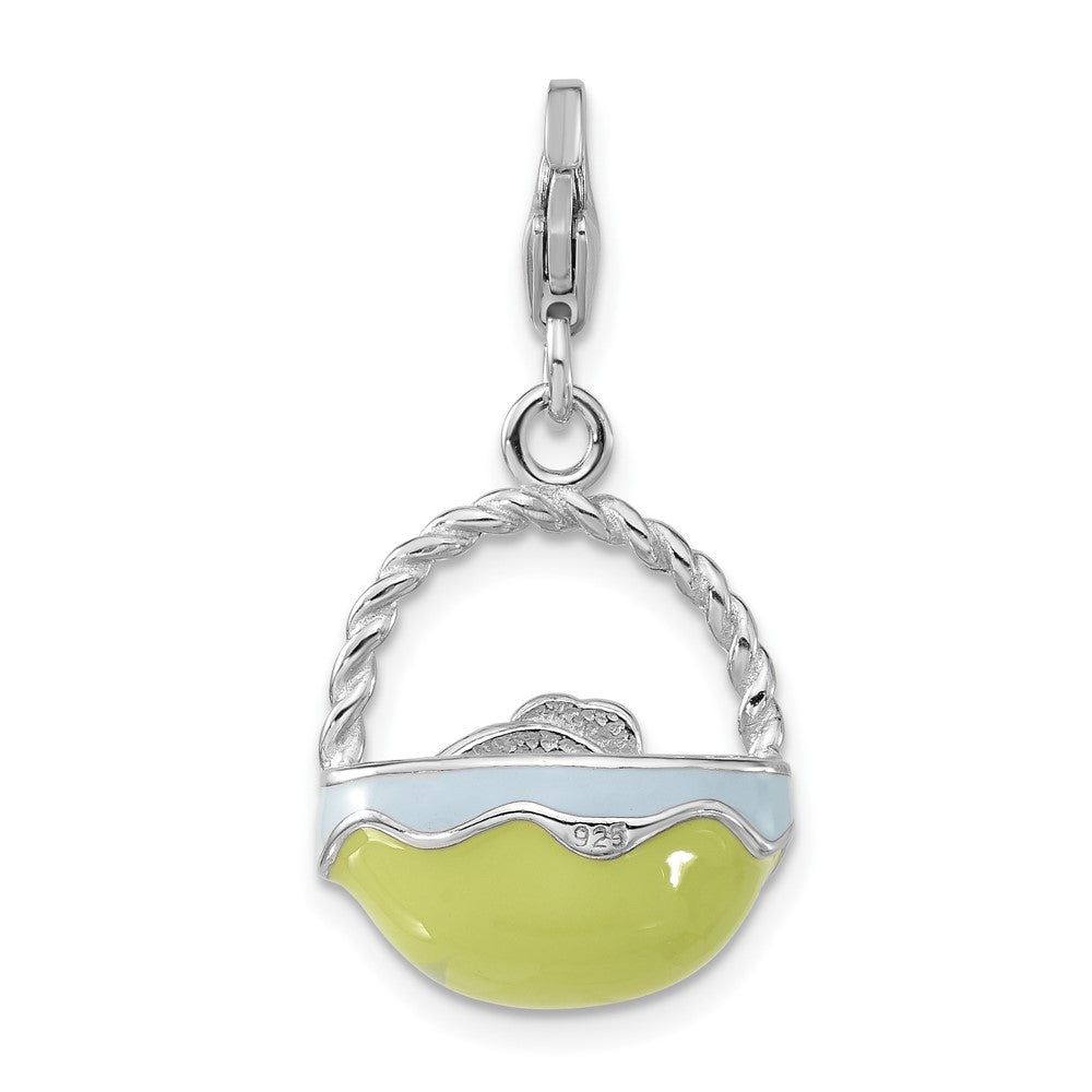 Sterlingsilber Emailliert 3-d Baby Hen Korb Charm mit Karabinerverschluss