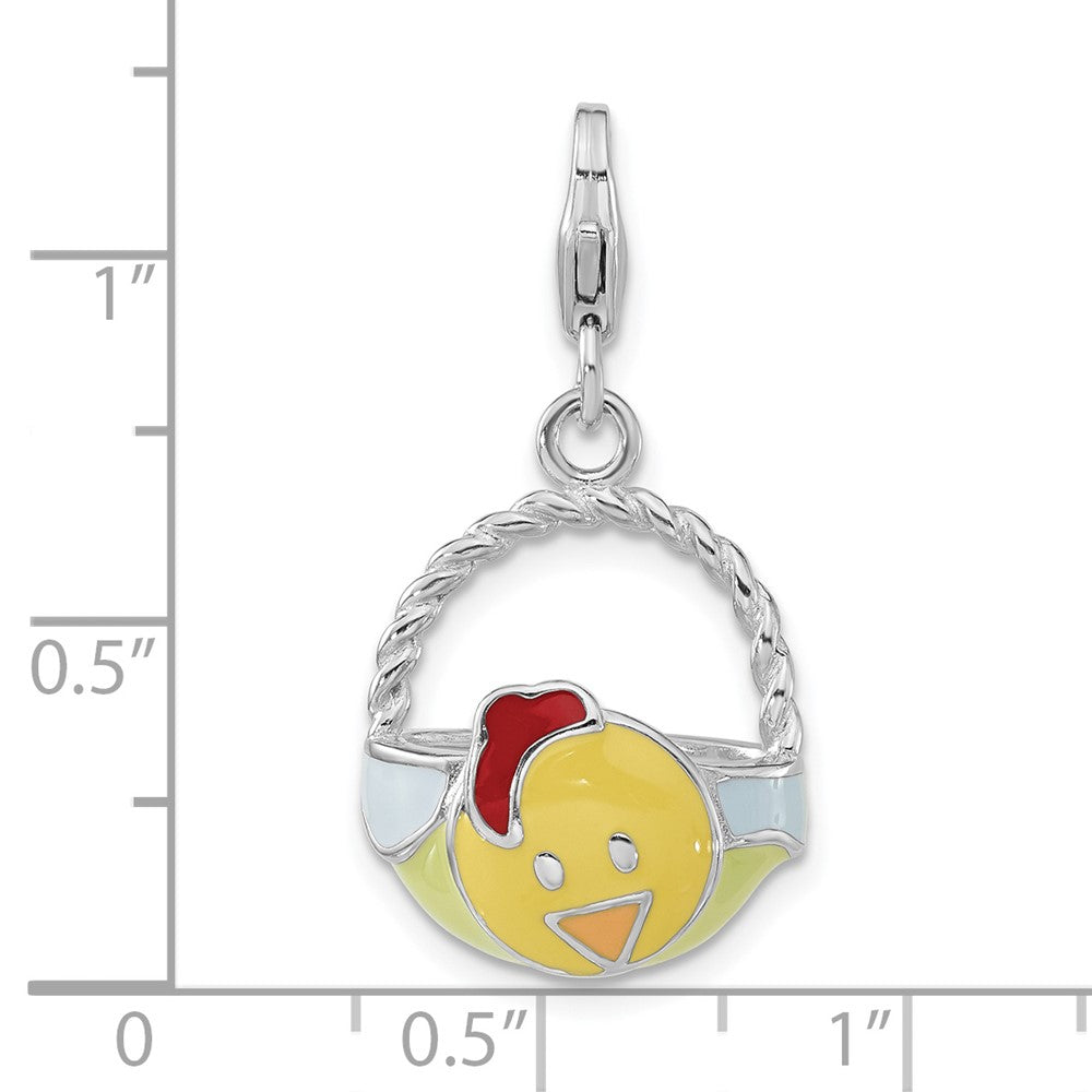 Sterlingsilber Emailliert 3-d Baby Hen Korb Charm mit Karabinerverschluss
