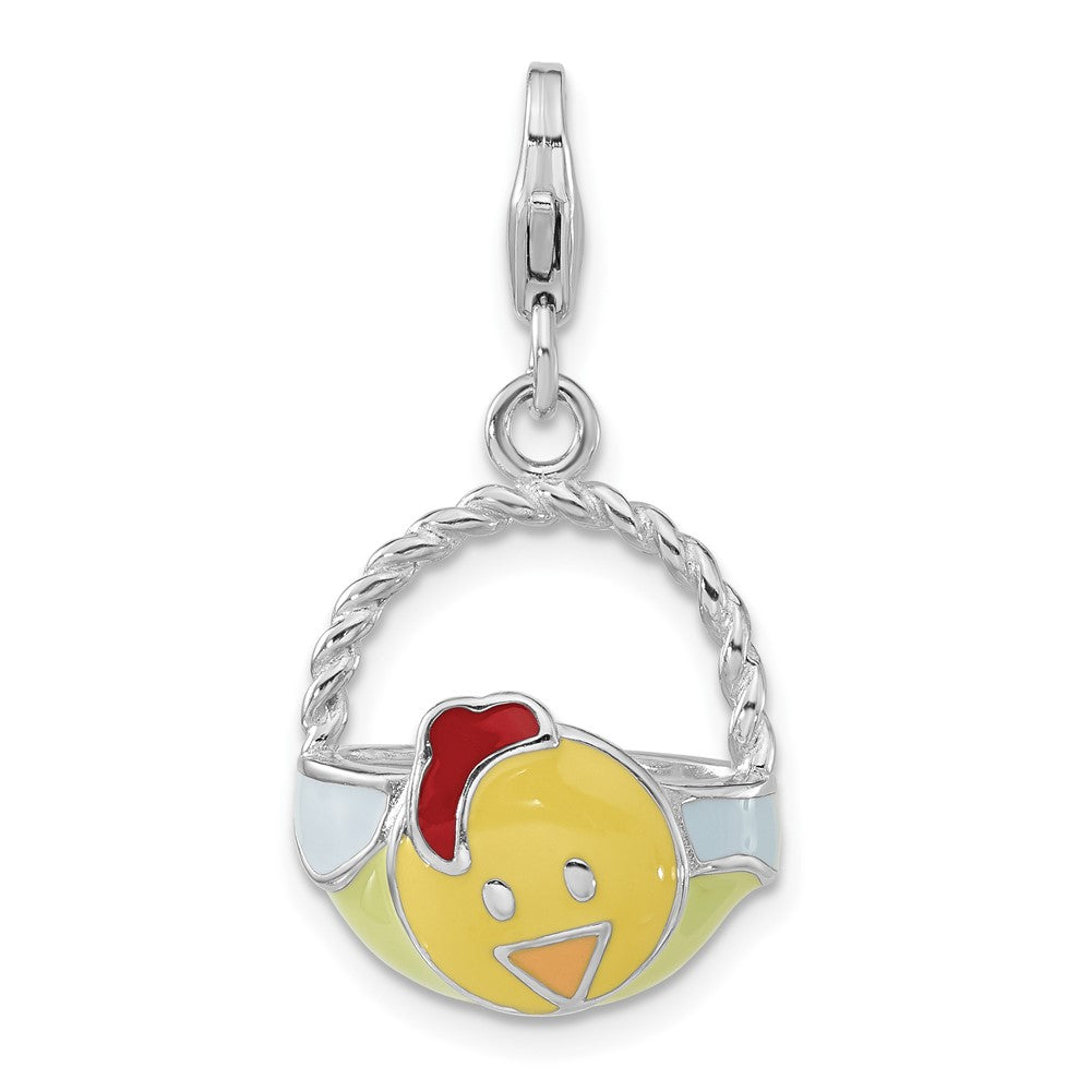 Sterlingsilber Emailliert 3-d Baby Hen Korb Charm mit Karabinerverschluss