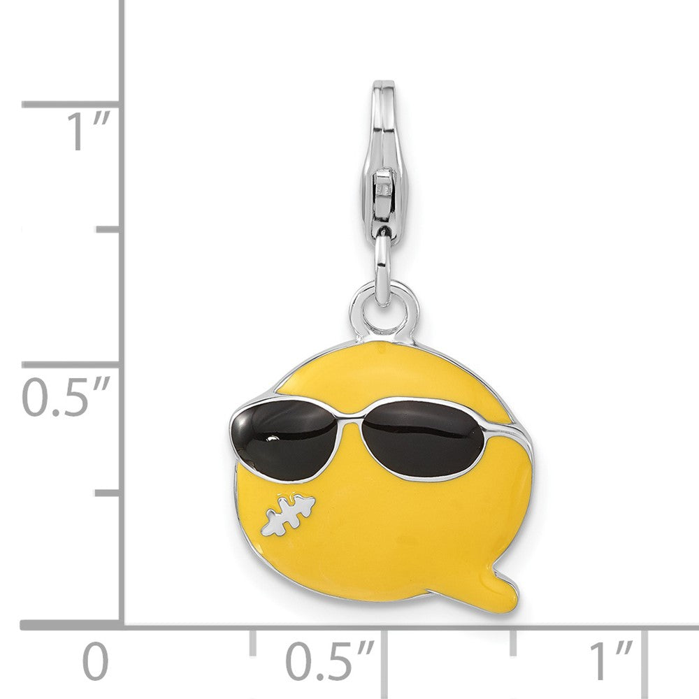 Sterlingsilber Emailliert Smiley Face mit Sunglasses mit Karabinerverschluss Charm