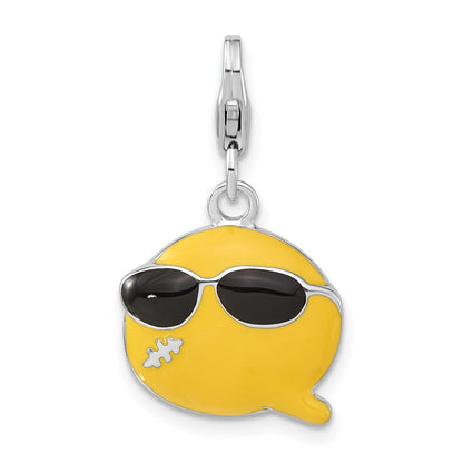 Sterlingsilber Emailliert Smiley Face mit Sunglasses mit Karabinerverschluss Charm