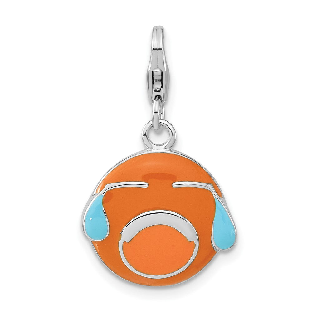 Sterlingsilber Emailliert Crying Face mit Karabinerverschluss Charm