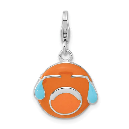 Sterlingsilber Emailliert Crying Face mit Karabinerverschluss Charm