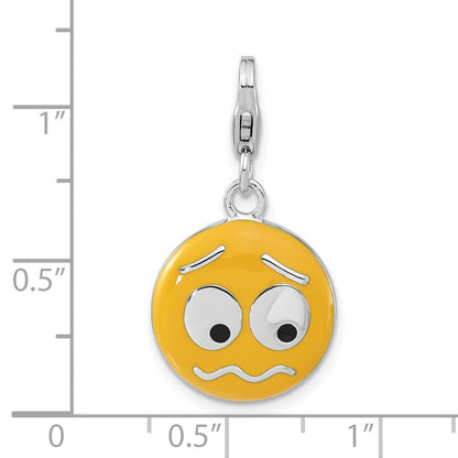 Sterlingsilber Emailliert Confused Face mit Karabinerverschluss Charm
