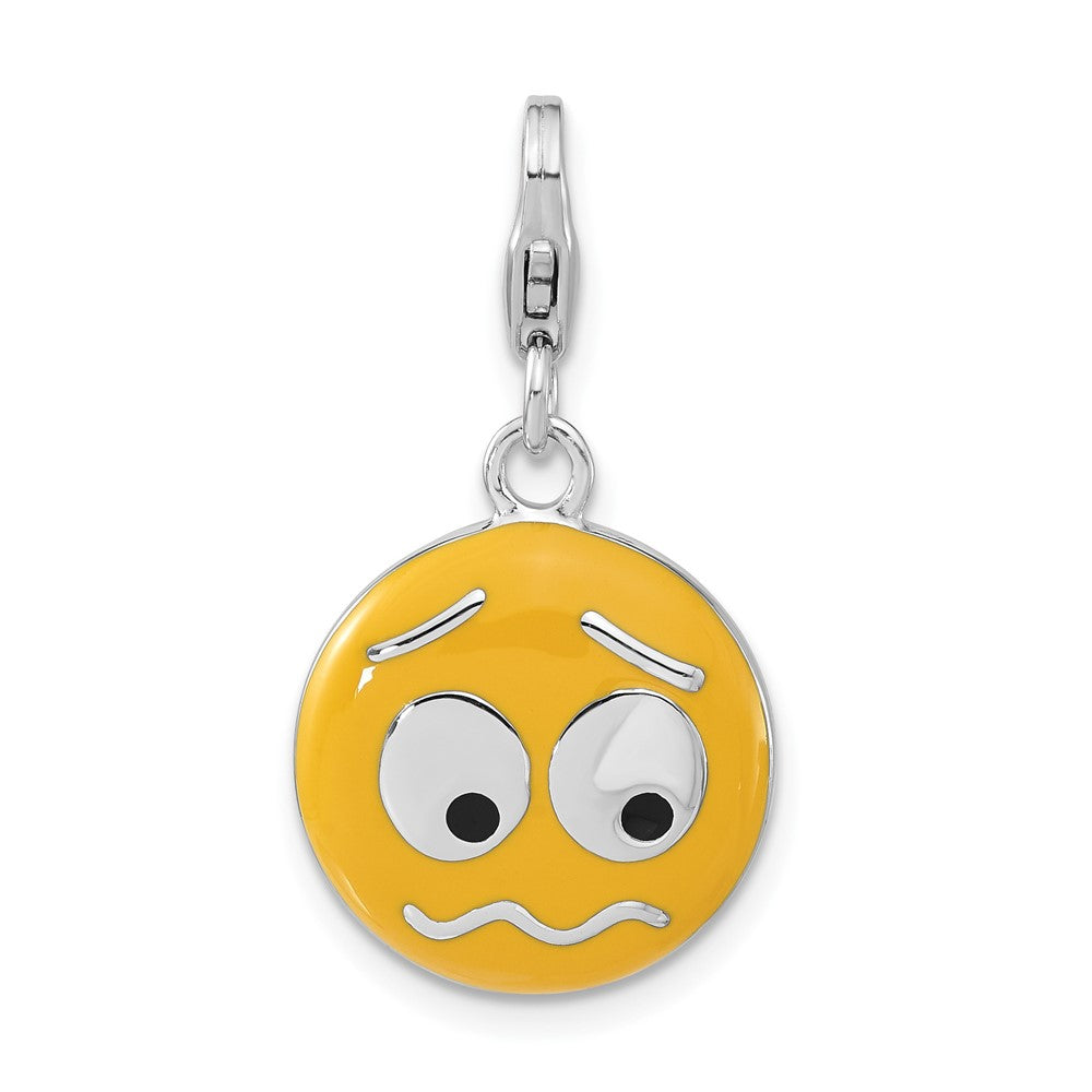 Sterlingsilber Emailliert Confused Face mit Karabinerverschluss Charm