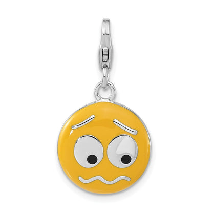 Sterlingsilber Emailliert Confused Face mit Karabinerverschluss Charm