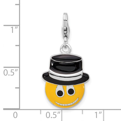 Sterlingsilber Emailliert Smiley Face mit Oberteil Hat mit Karabinerverschluss Charm