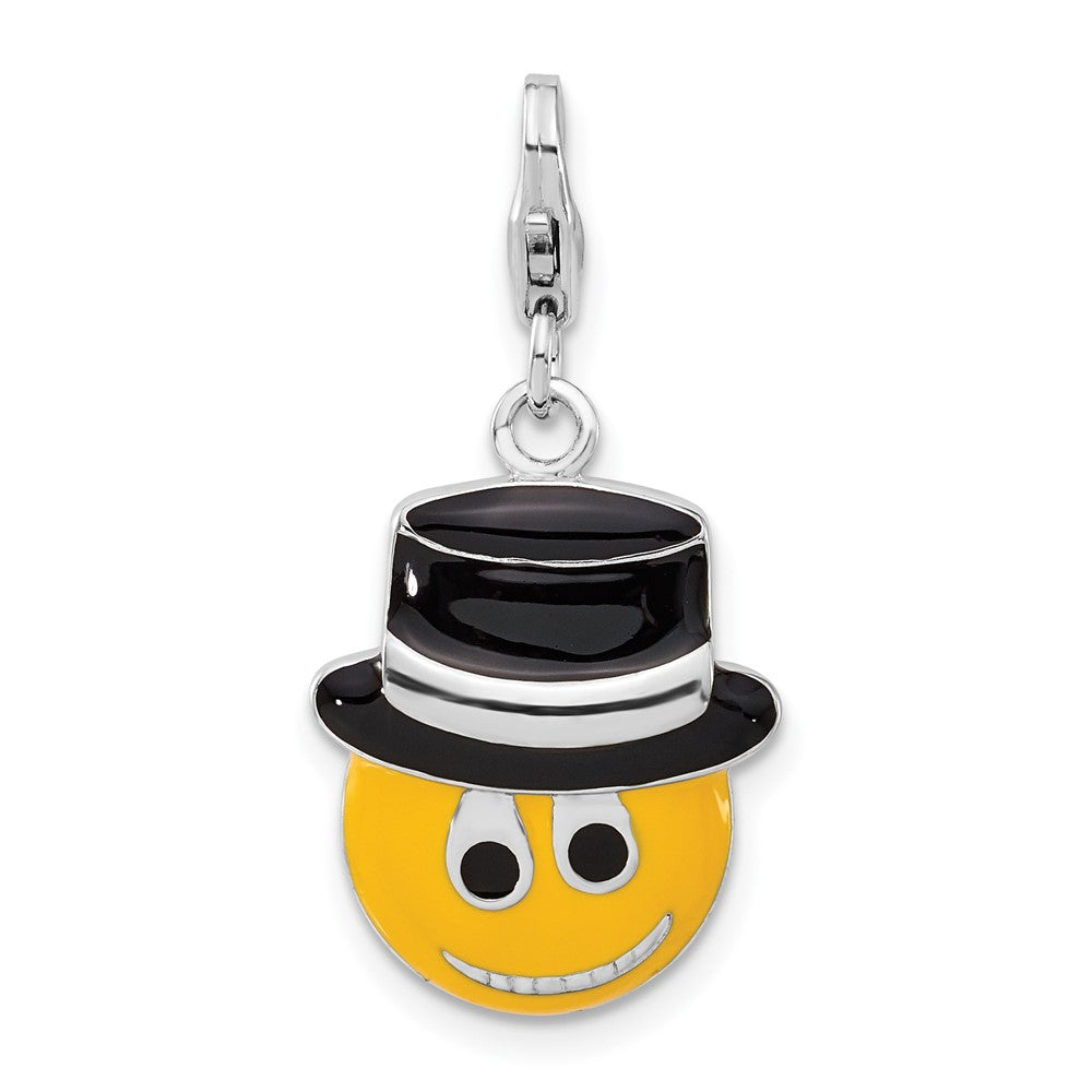 Sterlingsilber Emailliert Smiley Face mit Oberteil Hat mit Karabinerverschluss Charm