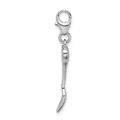 Sterlingsilber Rhodiniert 3-d Blume Herz Fork mit Karabinerverschluss Charm