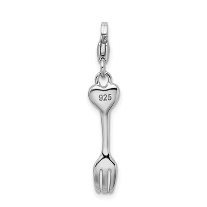 Sterlingsilber Rhodiniert 3-d Blume Herz Fork mit Karabinerverschluss Charm