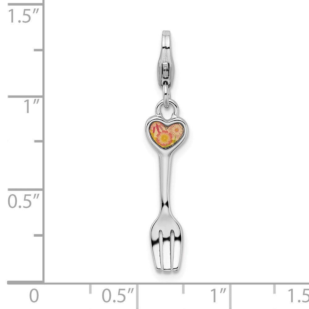 Sterlingsilber Rhodiniert 3-d Blume Herz Fork mit Karabinerverschluss Charm