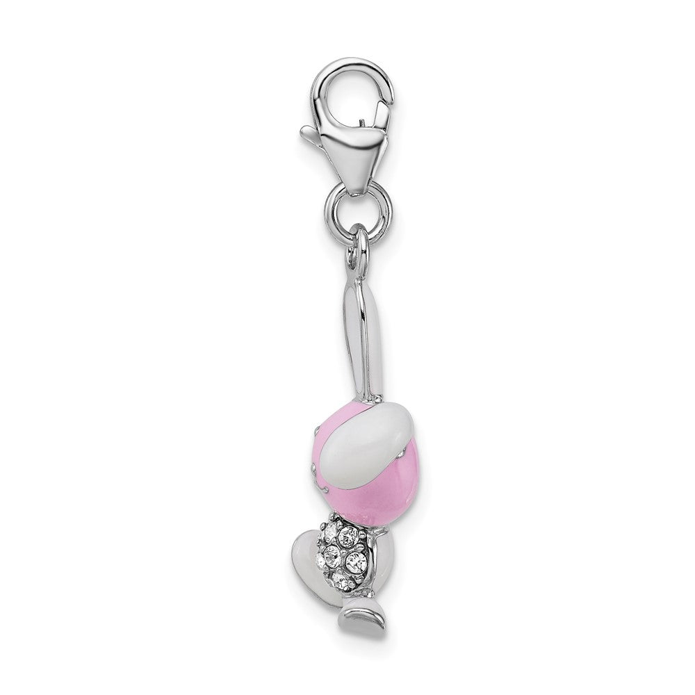 Sterlingsilber Amore La Vita Rhodiniert Poliert 3-d Emailliert Bunny Charm mit Fantasie Karabinerverschluss