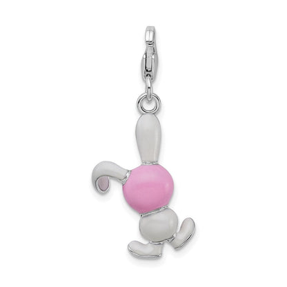 Sterlingsilber Amore La Vita Rhodiniert Poliert 3-d Emailliert Bunny Charm mit Fantasie Karabinerverschluss