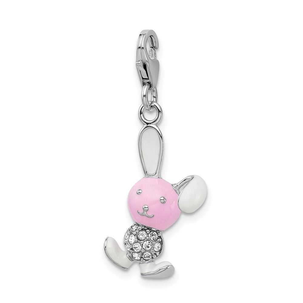 Sterlingsilber Amore La Vita Rhodiniert Poliert 3-d Emailliert Bunny Charm mit Fantasie Karabinerverschluss