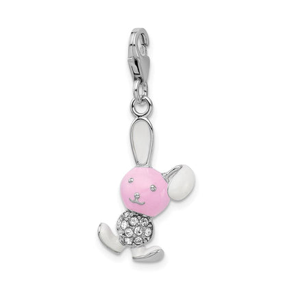 Sterlingsilber Amore La Vita Rhodiniert Poliert 3-d Emailliert Bunny Charm mit Fantasie Karabinerverschluss