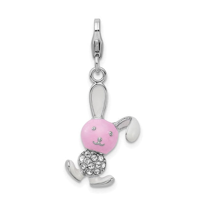 Sterlingsilber Amore La Vita Rhodiniert Poliert 3-d Emailliert Bunny Charm mit Fantasie Karabinerverschluss