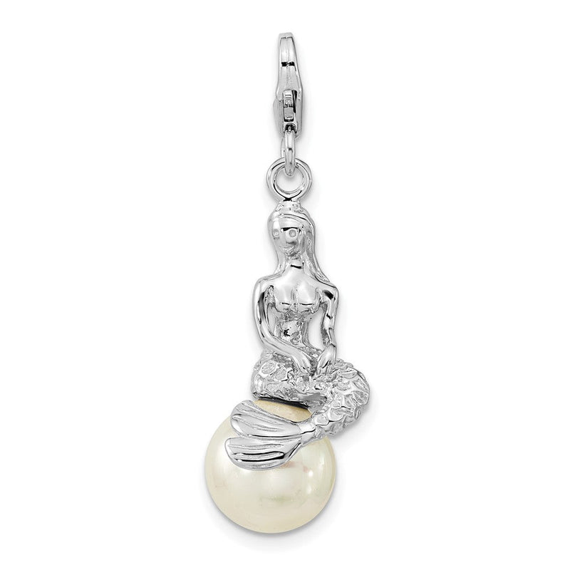 Sterlingsilber Amore La Vita Rhodiniert 3-d Perlmutt Meerjungfrau Charm mit Fantasie Karabinerverschluss