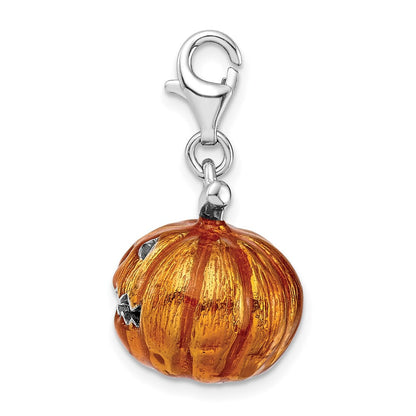 Sterlingsilber Amore La Vita Rhodiniert Poliert 3-d Emailliert Jack O Lantern Charm mit Fantasie Karabinerverschluss