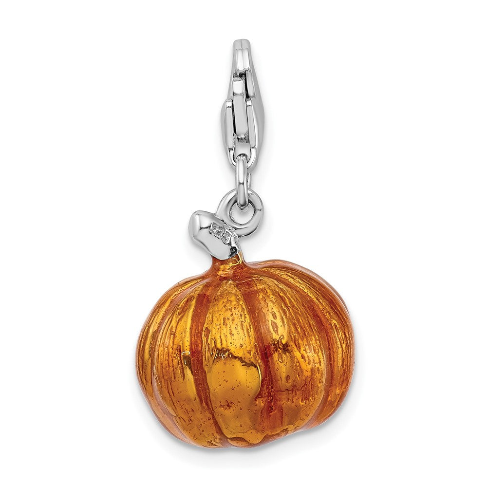Sterlingsilber Amore La Vita Rhodiniert Poliert 3-d Emailliert Jack O Lantern Charm mit Fantasie Karabinerverschluss