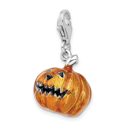 Sterlingsilber Amore La Vita Rhodiniert Poliert 3-d Emailliert Jack O Lantern Charm mit Fantasie Karabinerverschluss