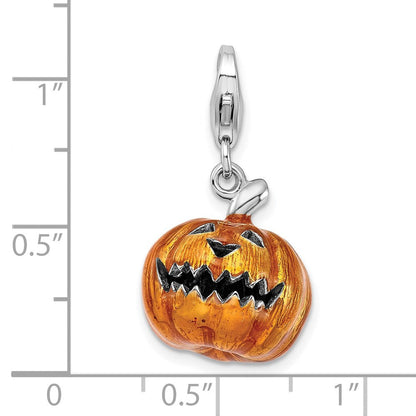 Sterlingsilber Amore La Vita Rhodiniert Poliert 3-d Emailliert Jack O Lantern Charm mit Fantasie Karabinerverschluss