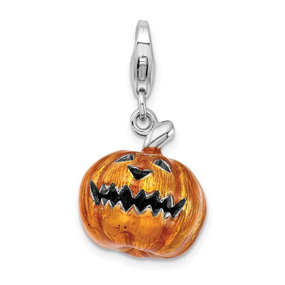 Sterlingsilber Amore La Vita Rhodiniert Poliert 3-d Emailliert Jack O Lantern Charm mit Fantasie Karabinerverschluss