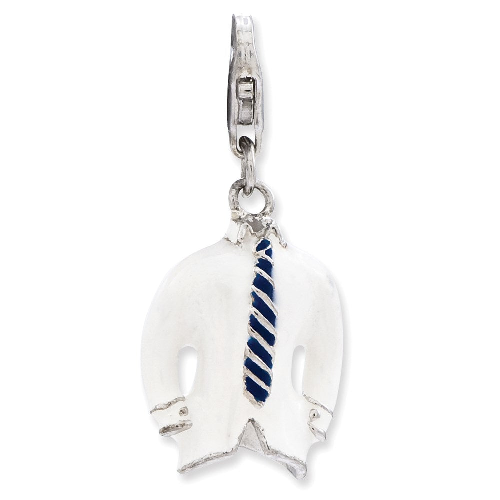 Sterlingsilber Ss Rhodiniert 3-d Emailliert Collared Shirt und Krawatten mit Karabinerverschluss Charm