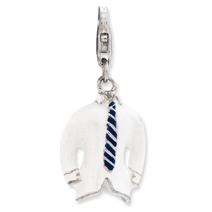 Sterlingsilber Ss Rhodiniert 3-d Emailliert Collared Shirt und Krawatten mit Karabinerverschluss Charm