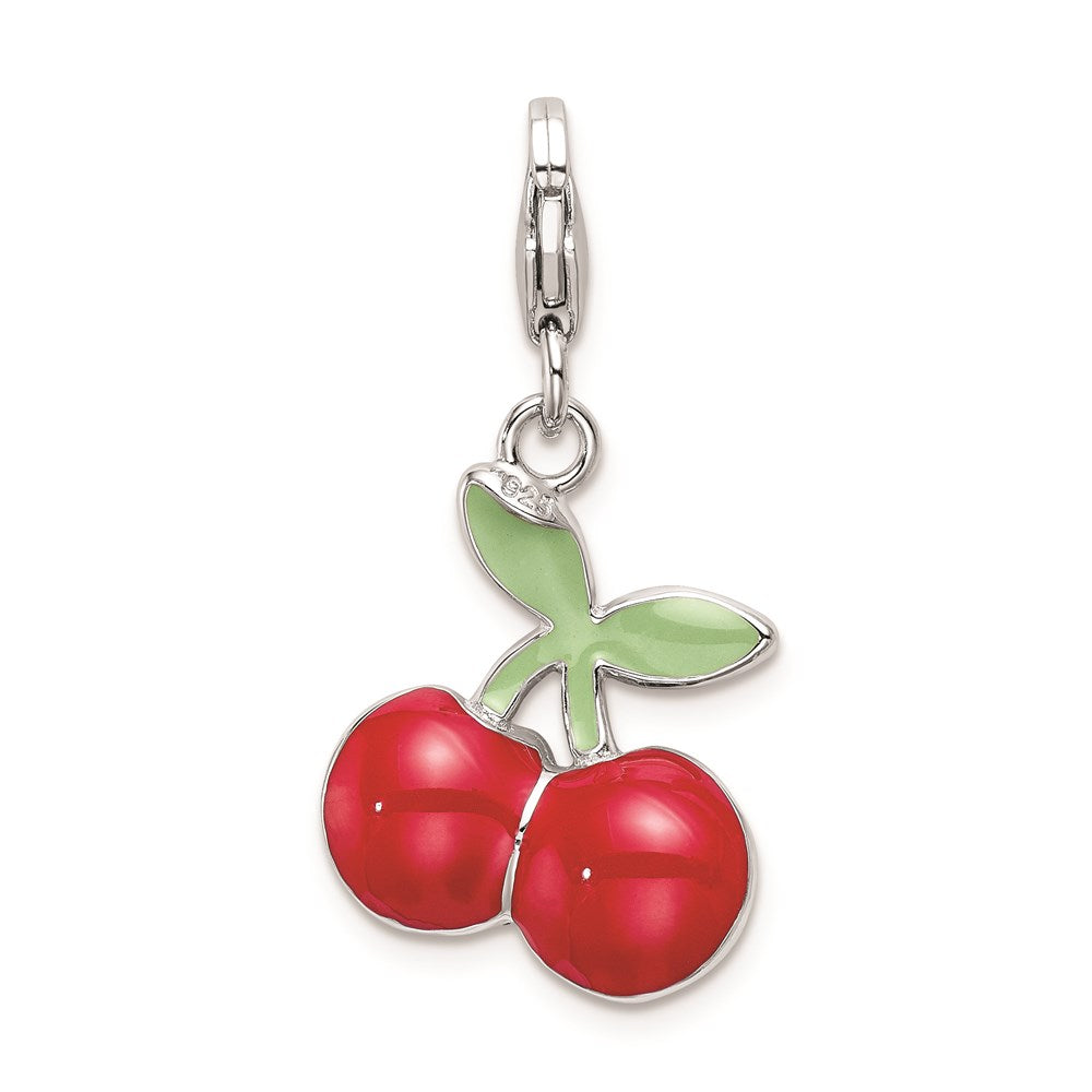Sterlingsilber Rhodiniert Emailliert 3-d Cherries mit Karabinerverschluss Charm