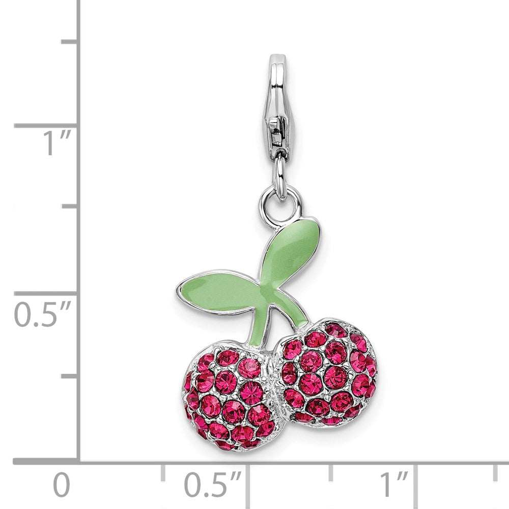 Sterlingsilber Rhodiniert Emailliert 3-d Cherries mit Karabinerverschluss Charm
