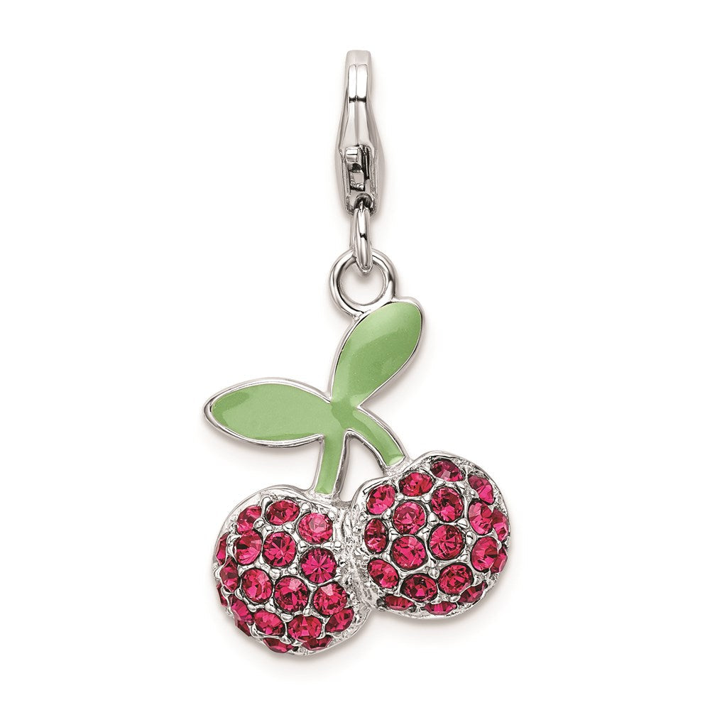 Sterlingsilber Rhodiniert Emailliert 3-d Cherries mit Karabinerverschluss Charm